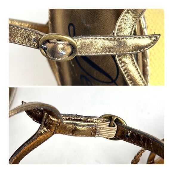 NWOB DELMAN Leather Strappy Wedge Gold Sandals Ankle Strap Made in Spain 40 US 9 - Picture 9 of 14